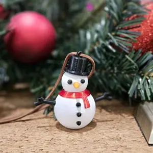 3D Printed Hanging Snowman Ornament with Red Scarf and Black Hat for Festive Decor