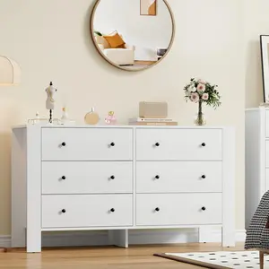 Garvee 6 Drawer Dressers for Bedroom, Home Office, Entryway, or Hallway - Modern Wooden Chests with Deep Storage, Metal Knobs, and Multiple Color Options Including White, Black, and Natural Finish