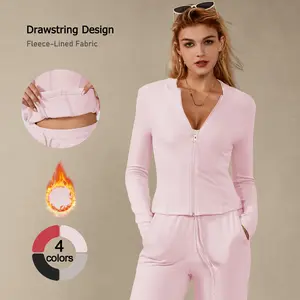 TimeOFF Women's 2-Piece Loungewear Set: V-neck Zip-Up Top & Wide-Leg Pants – Stretchy Fabric, Flattering Fit for All-Day Comfort in Casual Outings, Lounging & Light Errands Pajama Nightwear Long Sleeve Everyday