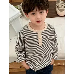 1 's Vintage Striped Long-sleeve Knit Sweater - Loose Round Neck Pullover Autumn And Winter, Beige And Black Stripes, Hand Washable, Cute Style, Suitable Daily Wear, Classic Stripes, Comfortable, Unisex Clothing