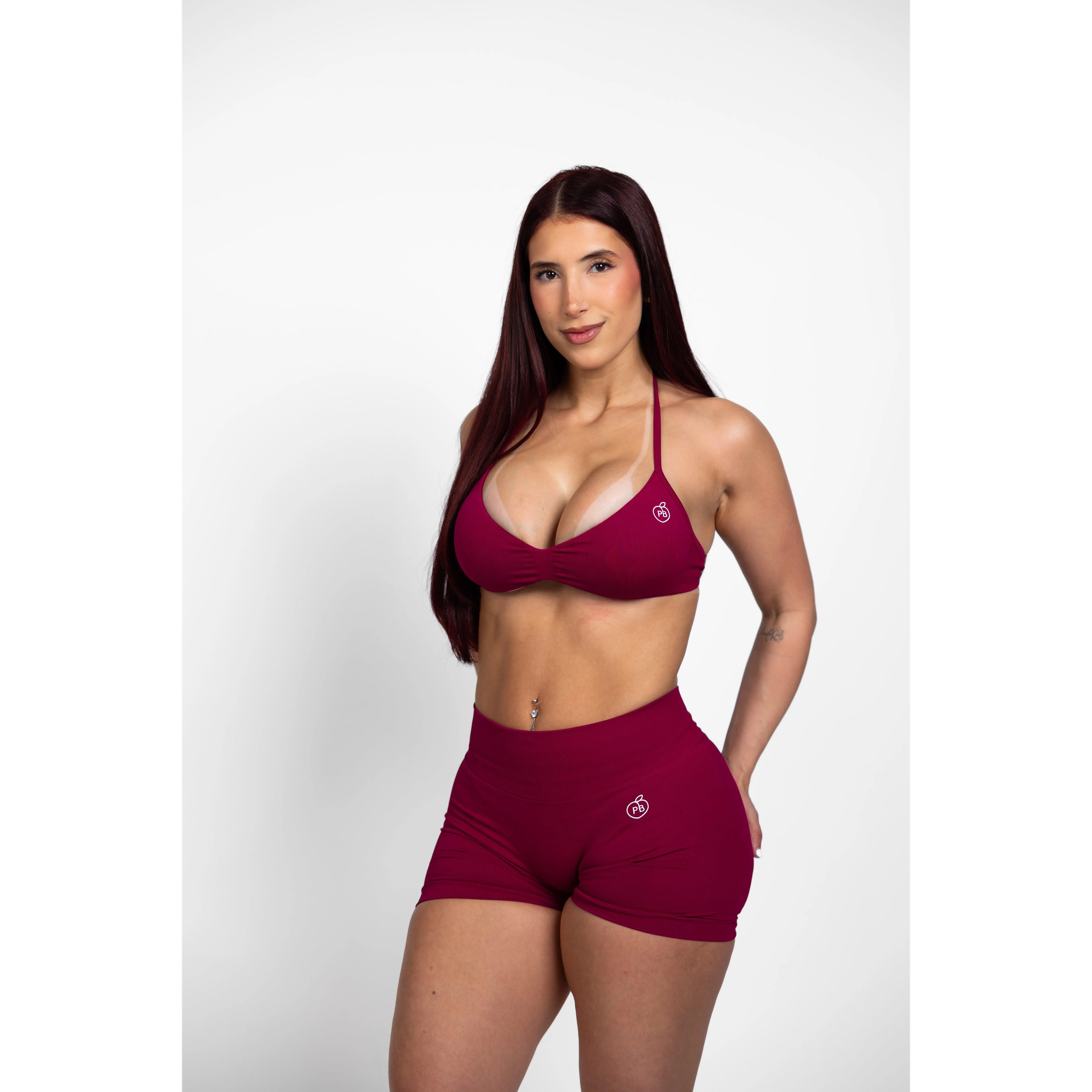 Women's Berry Bombshell 2-Piece Athletic Wear Set, Sports Bra with Shaping Shorts