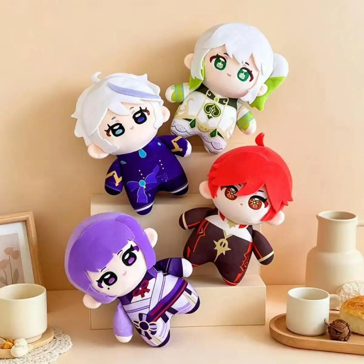 Genshin Impact 23cm Cute Plush Doll Set Raiden Nahida Zhongli Venti Diluc Neuvillette Soft Stuffed Anime Game Plush Toy For Fans