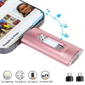 3 in 1 Flash Drive, Portable High Speed USB 3.0 Memory Storage, Memory Stick Thumb Drive for Photos and Videos, Compatible for iPhone/iPad/Android/PC