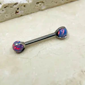 Purple Opal Gem Titanium Nipple Barbells Internally Threaded Implant Grade Titanium Nipple Piercing Jewelry