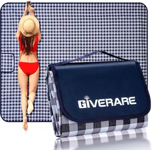 Picnic Beach Blanket Extra Large, XL Sandproof Waterproof Outdoor Camping Blankets 80X60In, Sand Free Oversized Mat, Quick Drying Portable Mats for Travel, Hiking, Music Festival, Lawn-Dark Blue GIVERARE