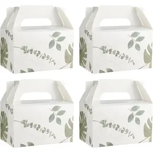 10 count Green Leaf Gable Favor  Boxes, 6.5 x 4 x 4 Inches  Box with Handle, Goodie Boxes for Candy, Cookie, , Spring Picnic,  Shower Party, Garden Wedding, Birthday, Graduation