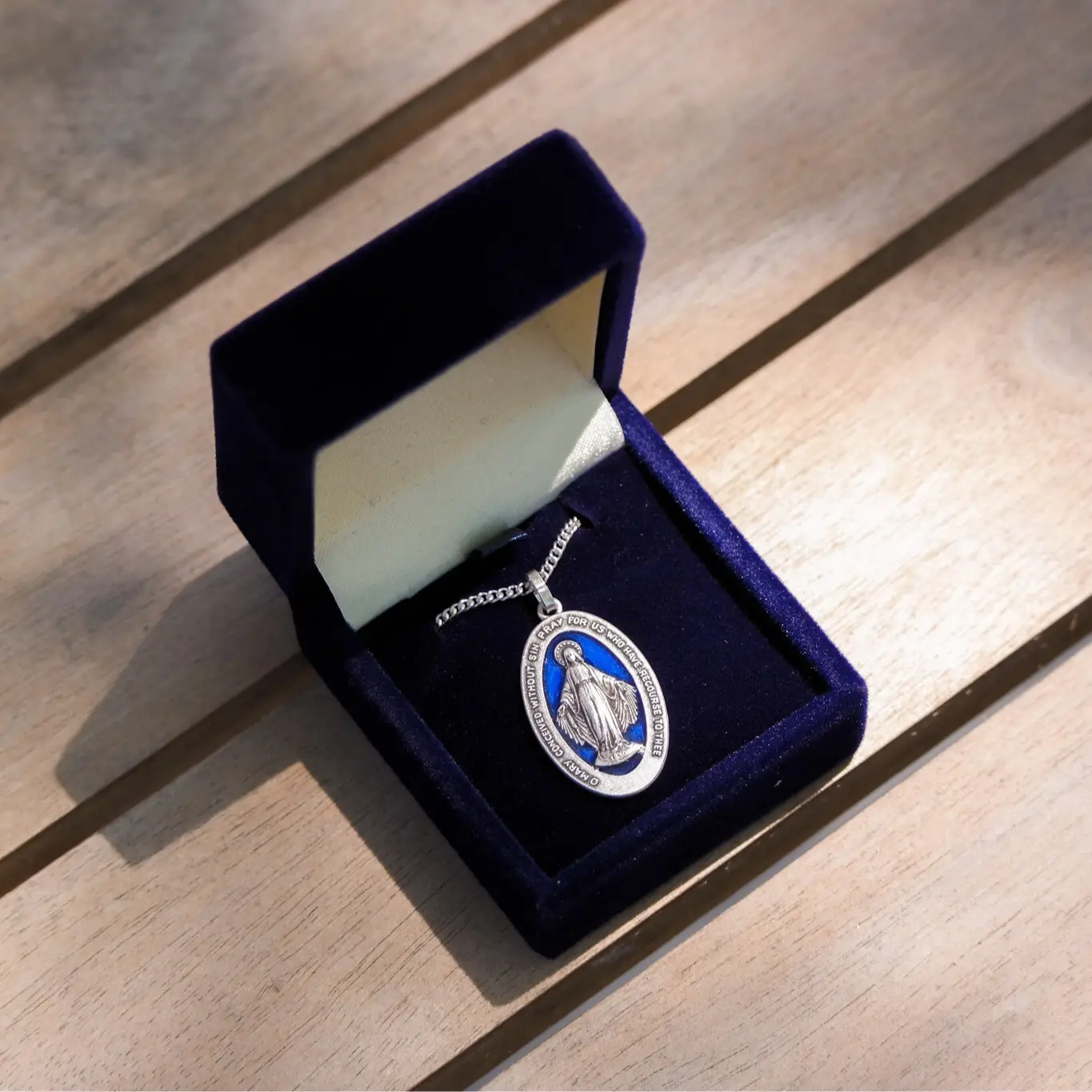 Blue Enamel Miraculous Medal Necklace | Imported from France