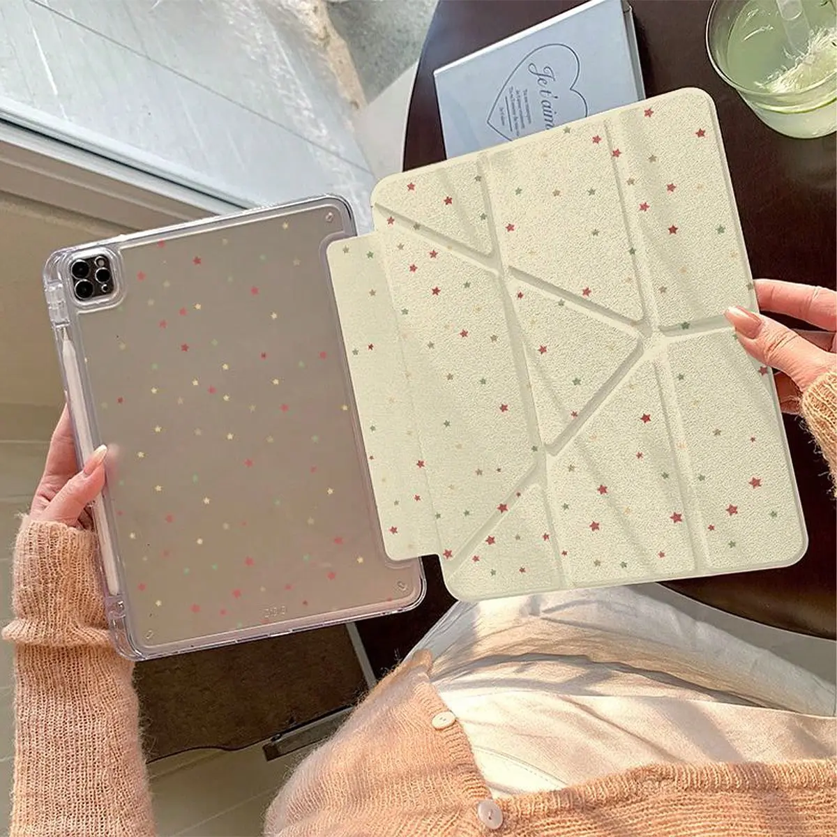 Cute Colored Stars Case Pattern For IPad 11th A16 2025 10th 10.9 Air 4th 5th 10.9 Air 11 M3 2025 7th 8th 9th 10.2 Smart Case Protector Tablet Cover With Pen Holder Tablet Casing IPad Accessories