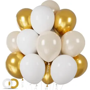 100Pcs White and Gold Balloons 12 Inch White Sand Gold Metallic Latex Balloons Beige Gold Party Balloons for Boho Wedding Birthday Bridal Shower Engagement Anniversary Party Decorations