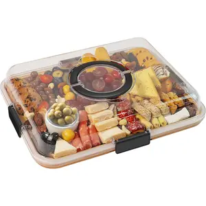 6-Compartment Black Charcuterie Board with Transparent Lid, Portable Travel Cheese Cutting Board Containers, Kitchenware for Housewarming Gifts, New Home Gifts for Women's Use