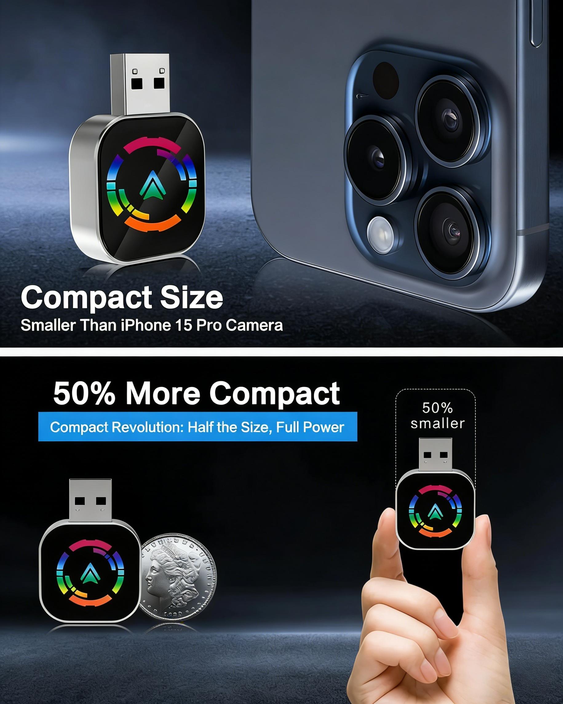 CarPlay Wireless Adapter - Convert Wired CarPlay to Wireless, 5.8Ghz WiFi Fast Connection, Low Latency, Plug & Play, Compatible with iPhone & iOS Cars | Car Accessories for Apple CarPlay Dongle