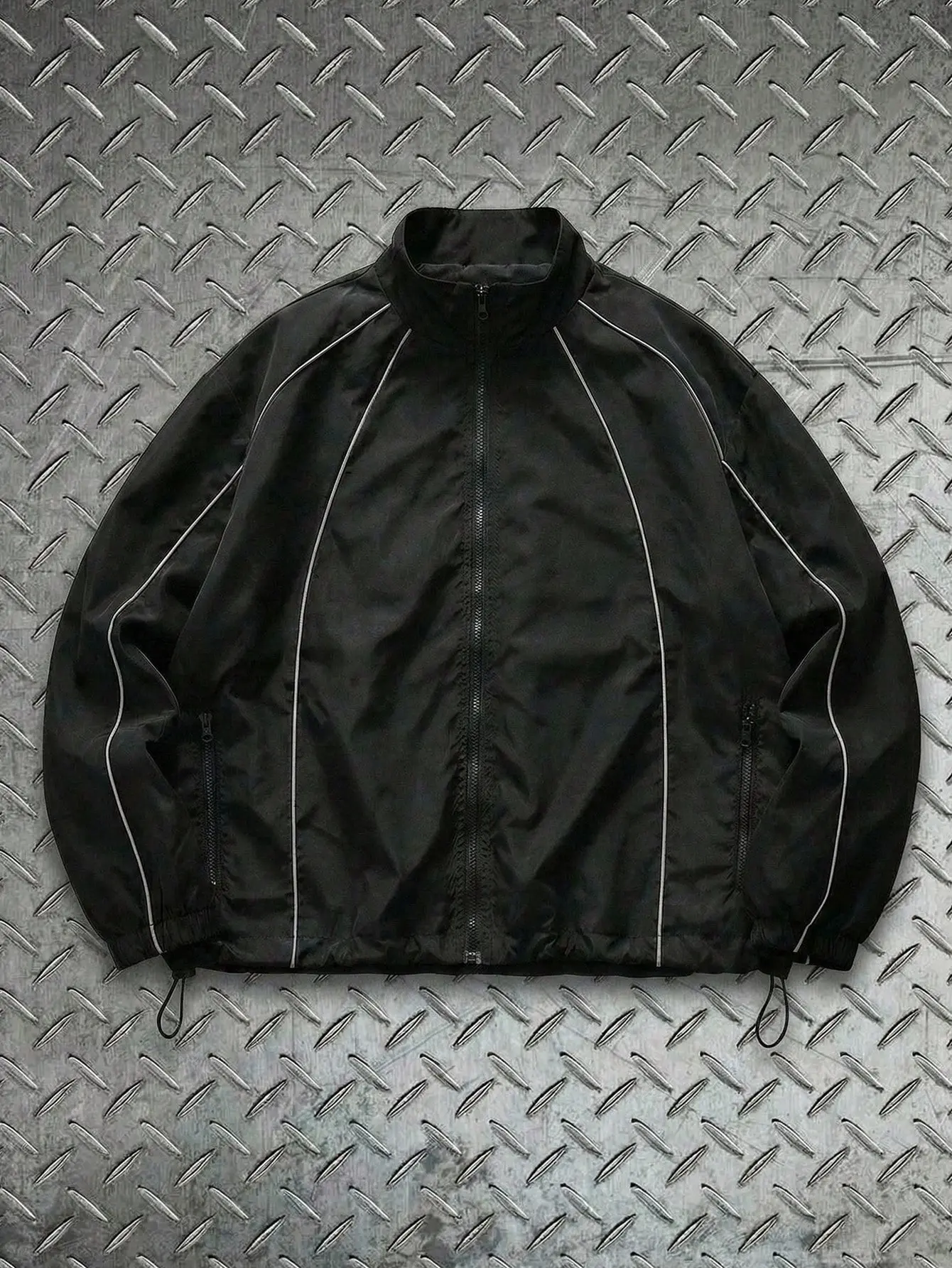 Men’s reflective stripe lapel coach jacket, windproof, zip pockets, streetwear, night visibility casual windbreaker for cycling and everyday wear Menswear Coats Tops Long Sleeve Chainsaw Zipper Lawn Tights
