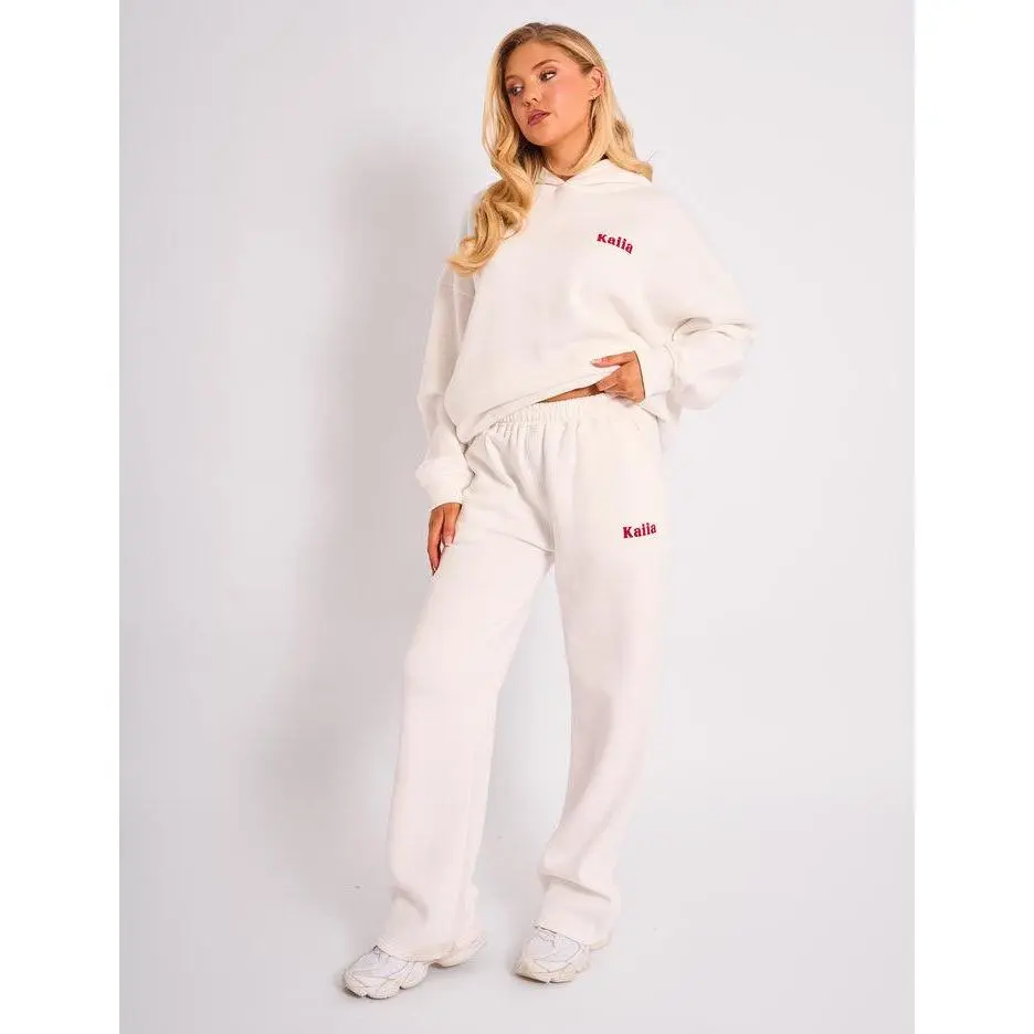 Kaiia Cherry Wide Leg Joggers Cream & Red