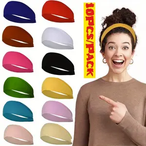 10 pieces of mixed colors Yoga Headband Sport Hair Band for Women Men Sweat Absorbent Stretchy Solid Color
