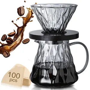 Pour over Coffee Maker Set, 17oz/500ML Coffee Server, 100 Pcs V02 Paper Filter, 2 in 1 Dripper Kit, Home & Office Use, 1-4 Cup