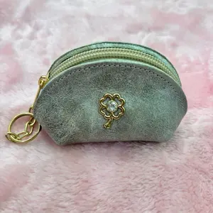 Mini Coin Purse Leather with Gold Logo Zip Closure Stylish Practical Accessory for Everyday Use