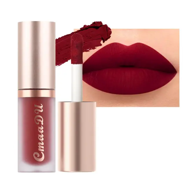 evpct 1Pcs Dark Sexy Red Matte Liquid Lipstick Lip Gloss Glossy Set for Black Women 24 Hour Silky Velvet Lipstick labiales matte larga duracion mate 24 horas originales 06#