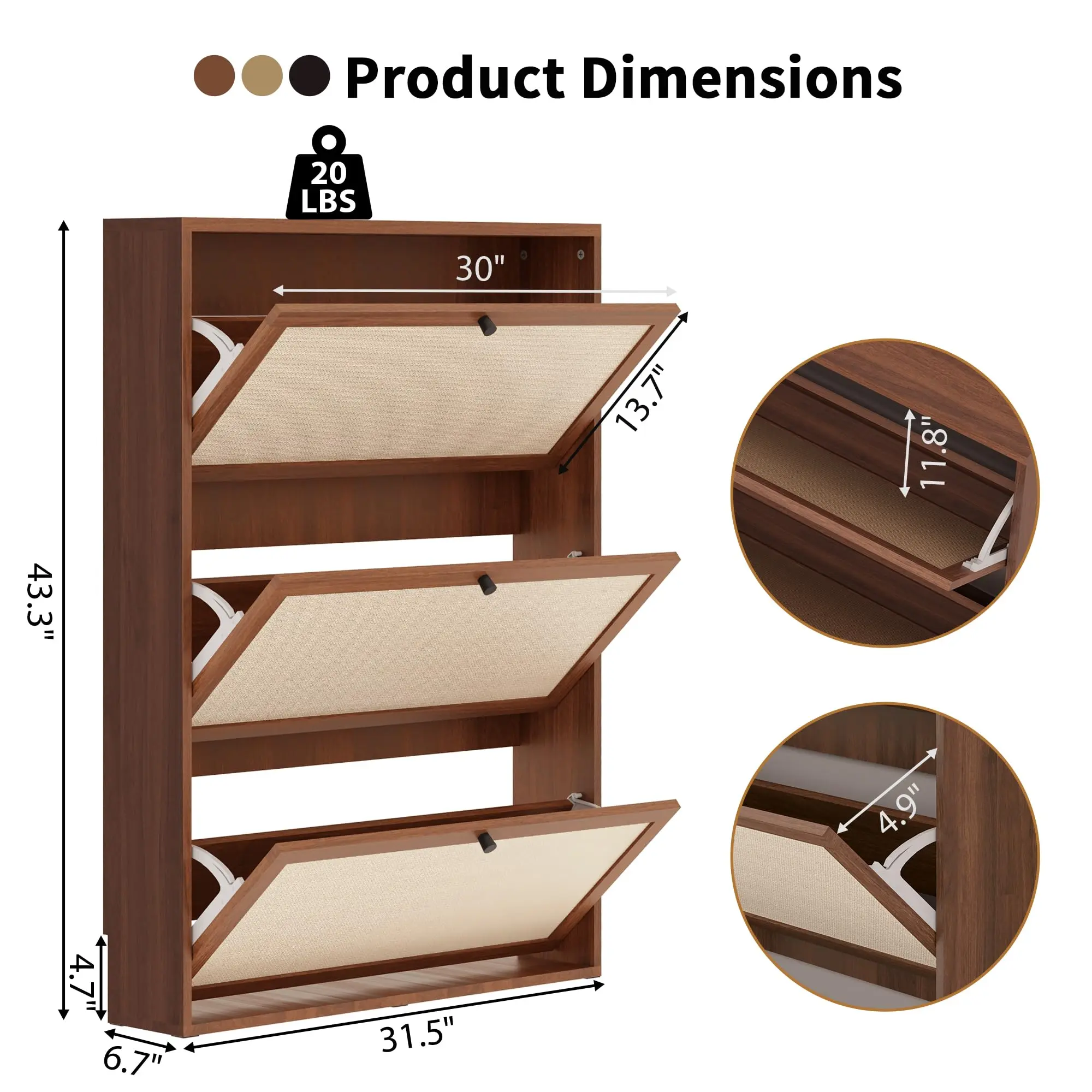 Walnut 3 Drawers Single Layer