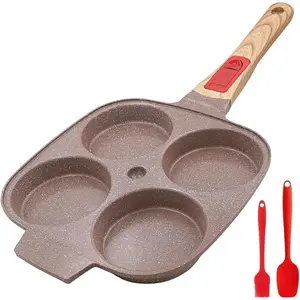 Ceramic Egg Frying Pan, Nonstick 4 Cup Fried Egg Pan with Detachable Handle, Omelette Pan Induction Compatible - Brown