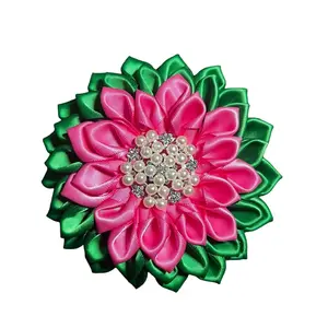 AKA Sorority Alpha Kappa Alpha Sorority Paraphernalia Flower Brooch Pin for Women Greek (Satin Pink & Green 4.5 in. Pin w/ Imitation Pearls)