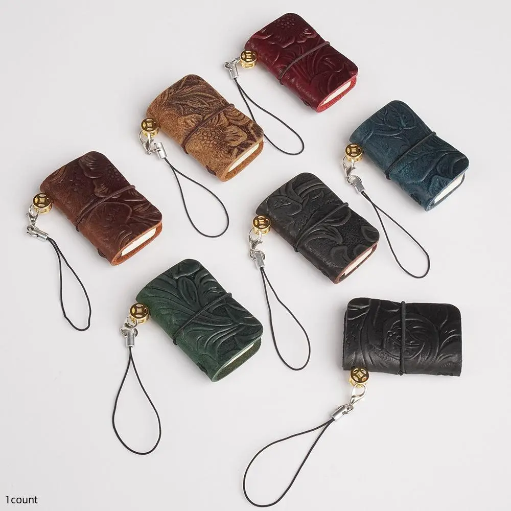 Mini Pocket Notebook with Keychain, 1/2/4 Counts Creative Cowhide Handmade Notebook, Multipurpose Mini Portable Notebook, Leather Authentic Keychain Notebook, Office Stationery & Supplies