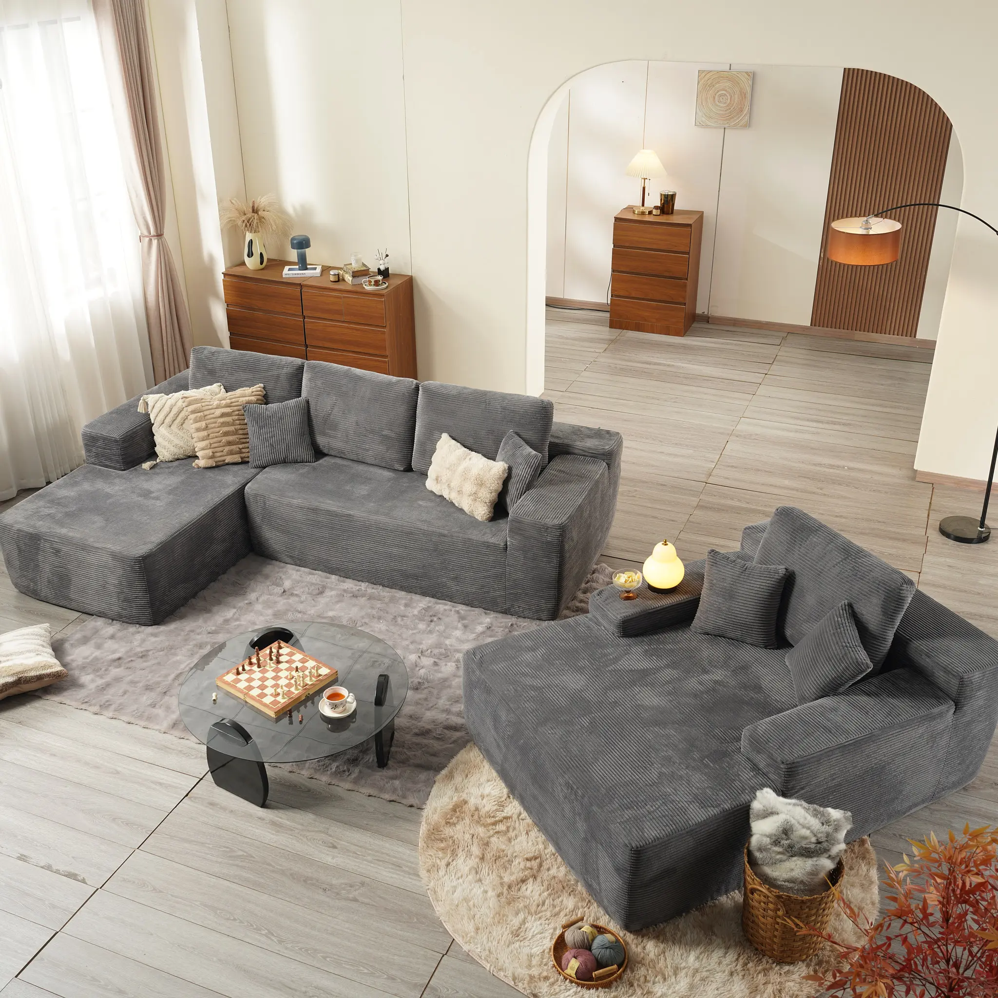 Corduroy Grey Left Chaise