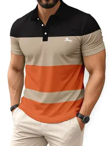 Retro contrasting color feel: black brown orange striped POLO, daily casual style, versatile for commuting
