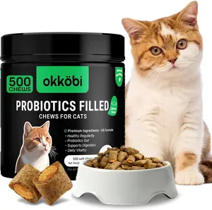 Probiotics for Cats Chews 500PCs - Digestive, Gut Health & Diarrhea Support - Probiotic Chews for Feline - Crunchy & Creamy with Cat Probiotics, Enzymes & Natural Ingredients - Salmon