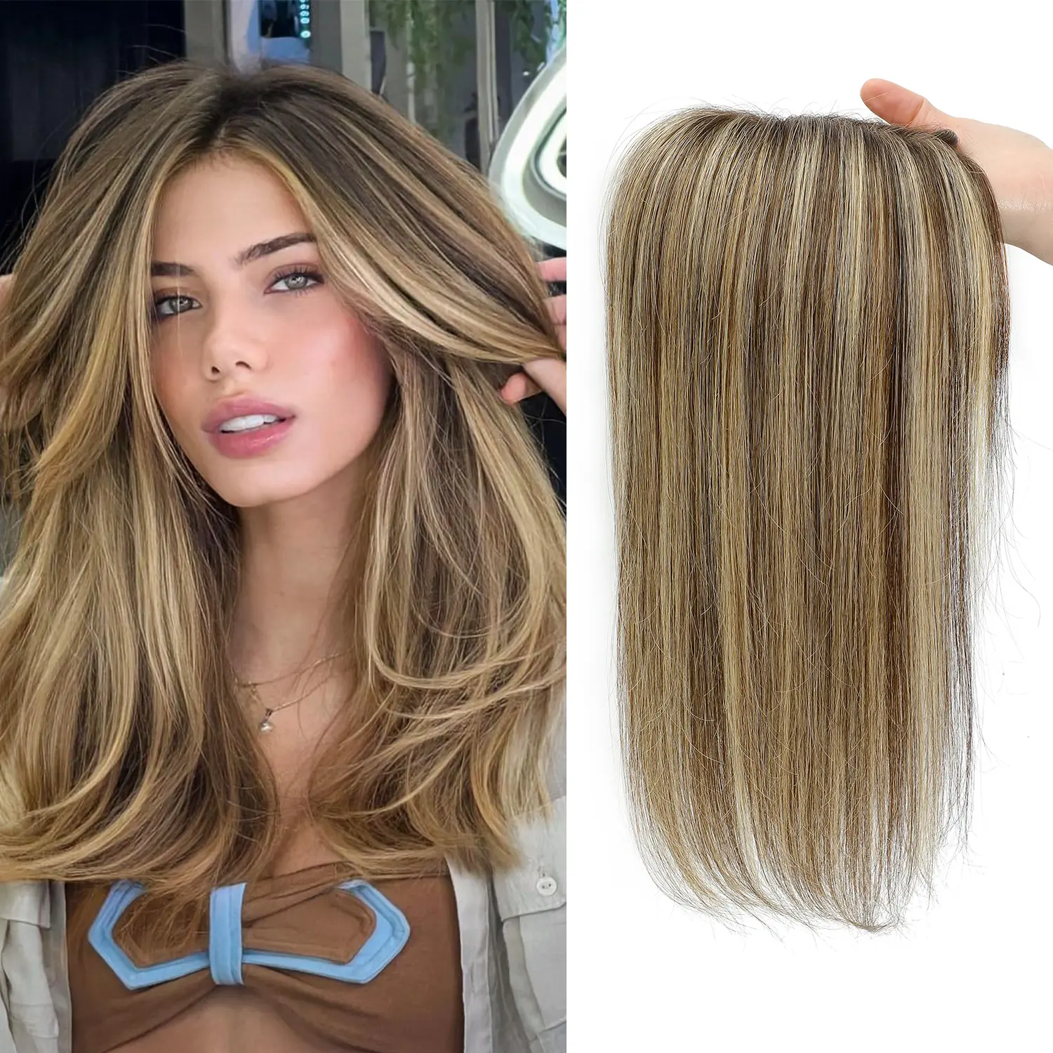 【Vasilia】Hair Toppers for Women 10/12/14inch Hair Toppers for Women with Thinning Hair Straight Hair Toppers for Women Real Human Hair, Simulated Scalp Silk Base, Breathable Swiss Base, Clip in Hair Pieces for Women, Glue-free