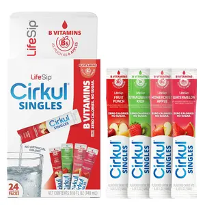 LifeSip Cirkul Singles 24-Pack Flavor Water Mix, B-Vitamins Variety, Zero Sugar & Zero Calorie Drink Pack, Fruit Punch, Strawberry Kiwi, Apple & Watermelon