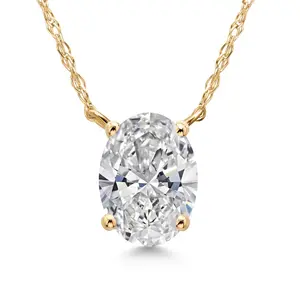 14K Yellow Gold IGI Certified Lab Grown Diamond Pendant Necklace for Women | 1.00 Cttw | D-E Color | VS1-VS2 Clarity | Gemstone April Birthstone | Oval 8X6MM | With 18 Inch Chain