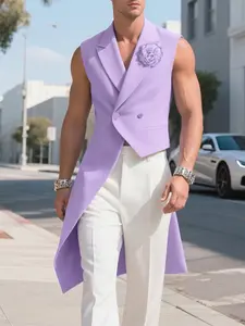 INCERUN Men Blazer Vests Flower Decoration Lapel Sleeveless Irregular Waistcoats Men Streetwear Button Casual Suits Men Blazer
