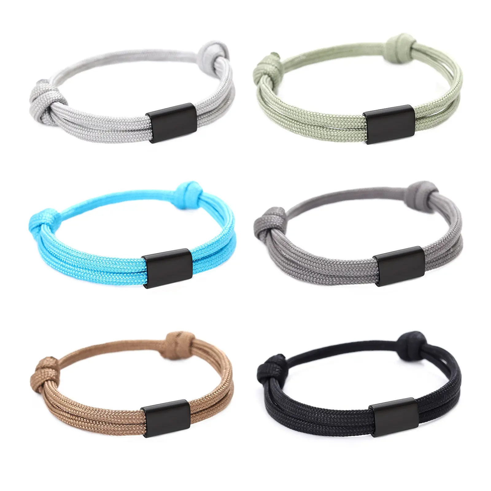 Adjustable Braided Rope Couple Bracelet, Minimalist Titanium Steel Shackle Wristband, Durable Black Handmade Jewelry Gift for Men & Women