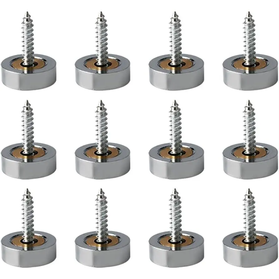Brass Screw Covers Caps 12 Pcs, Decorative Mirror Screws Cap Nails 16mm Dia Upholstery Screws Head Covers Chrome Finish