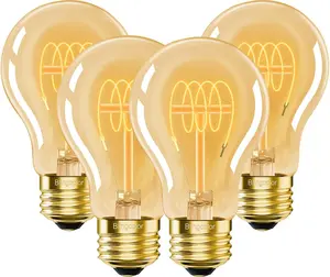 A19 Vintage LED Edison Light Bulbs 40 Watt, 4-Pack  A19 4W 2200K Amber Warm Light Bulbs, E26 Base, 4W Equal 40 Watt Incandescent Bulbs, Decorative Antique Spiral LED Bulb, 300LM