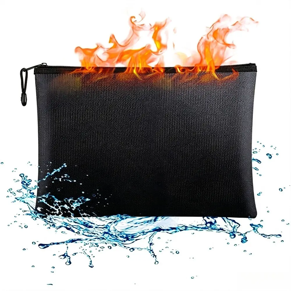 S L Fireproof Document Bags,11.42”x 7.87”Waterproof and Fireproof Money Bag with Aluminum Foil Lining,Fireproof Safe Storage Pouch with Zipper for Document and Cash, Black