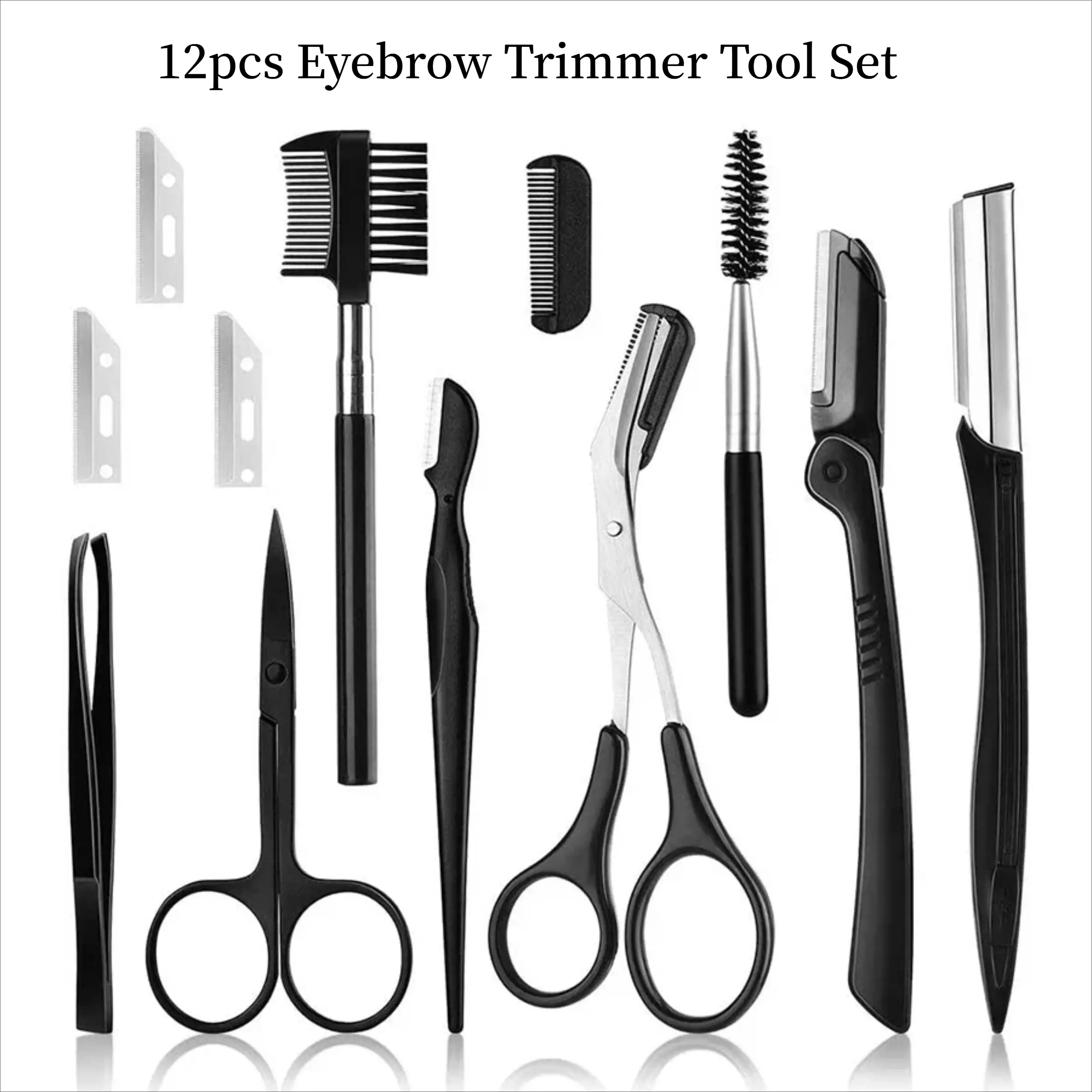 12-Piece Eyebrow Grooming Kit, Eyebrow Styling Kit, Essential Beauty Tools for Beginners, Precision Tweezers & Scissors Set, Perfect for Daily Use, Eyebrow Razors Cvt