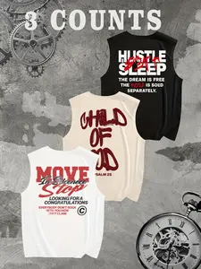 3-Pack Graphic Loose Casual Sleeveless Tank Tops - Hustle & Religious Streetwear Muscle Tees
