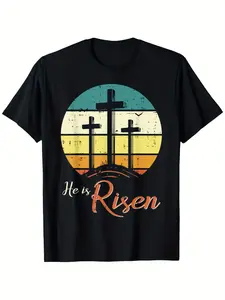 Easter Christian He Is Risen Retro Jesus Cross Women Men Boys Girls T-Shirt for Men Women Couple