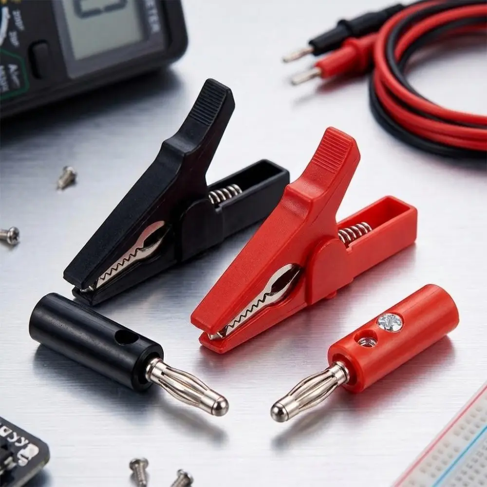 55mm Red and Black Alligator Clips Set with Banana Plugs: High-Conductivity Pure Copper Circuit Test Clips, Insulated Safety Multimeter Leads, Electrician Tools for DIY Electronics and Repairs