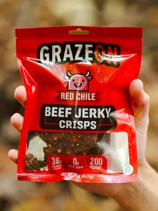 GrazeOn Red Chile Beef Jerky Crisps- High Protein, No Sugar, Crunchy Air-Dried Meat Snack - 2.0 oz