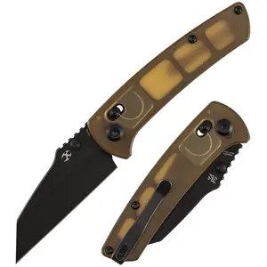 Kansept Main Street K1015V4 Folding Knife – 3.36" CPM S35VN Wharncliffe, Amber PEI Handle, Crossbar Lock Knife - EDC Pocket Knife with Thumb Studs - Durable, Comfortable Grip Utility Knife for All Day Use