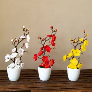 2pc of Artificial Potted Flower Arrangement Fake Potted Plant Featuring Imitation Wax Plum Branches And Artificial Plum Blossoms Decorative