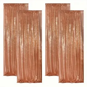 [Banners] 4 Panels Sequin Curtains 24in Width By 96in Height Rose Golden Sequin Backdrop for Party Wedding Birthday Stage Background Golden Theme Party Decorations 8ft Long Glitter Backdrop Curtains NEW Trends Parties Backdrop Curtains