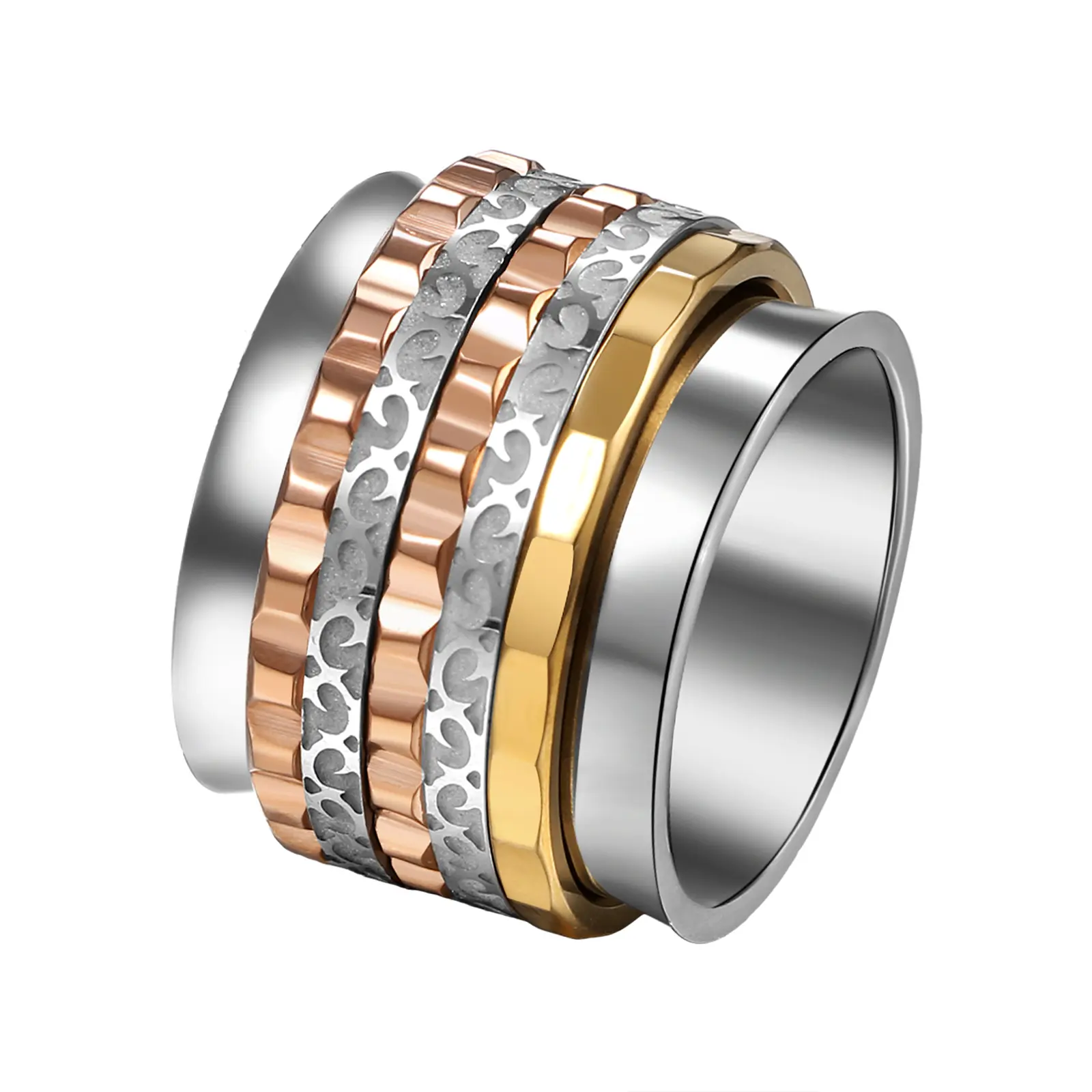 OIDEA Women's Tri-Color AR Motion Stainless Steel Fidget Thumb Ring - Anxiety Stress Relief Fidget Toy, Stainless Steel Jewelry, Adjustable Fitted Fingered Ring Gift for Teens, Fidget Toys