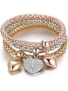 Multilayer Bracelets - 3PCS Gold/Silver/Rose Gold Corn Chain Bracelet for Women, Tree of Life Heart Shaped Stretch Bracelet