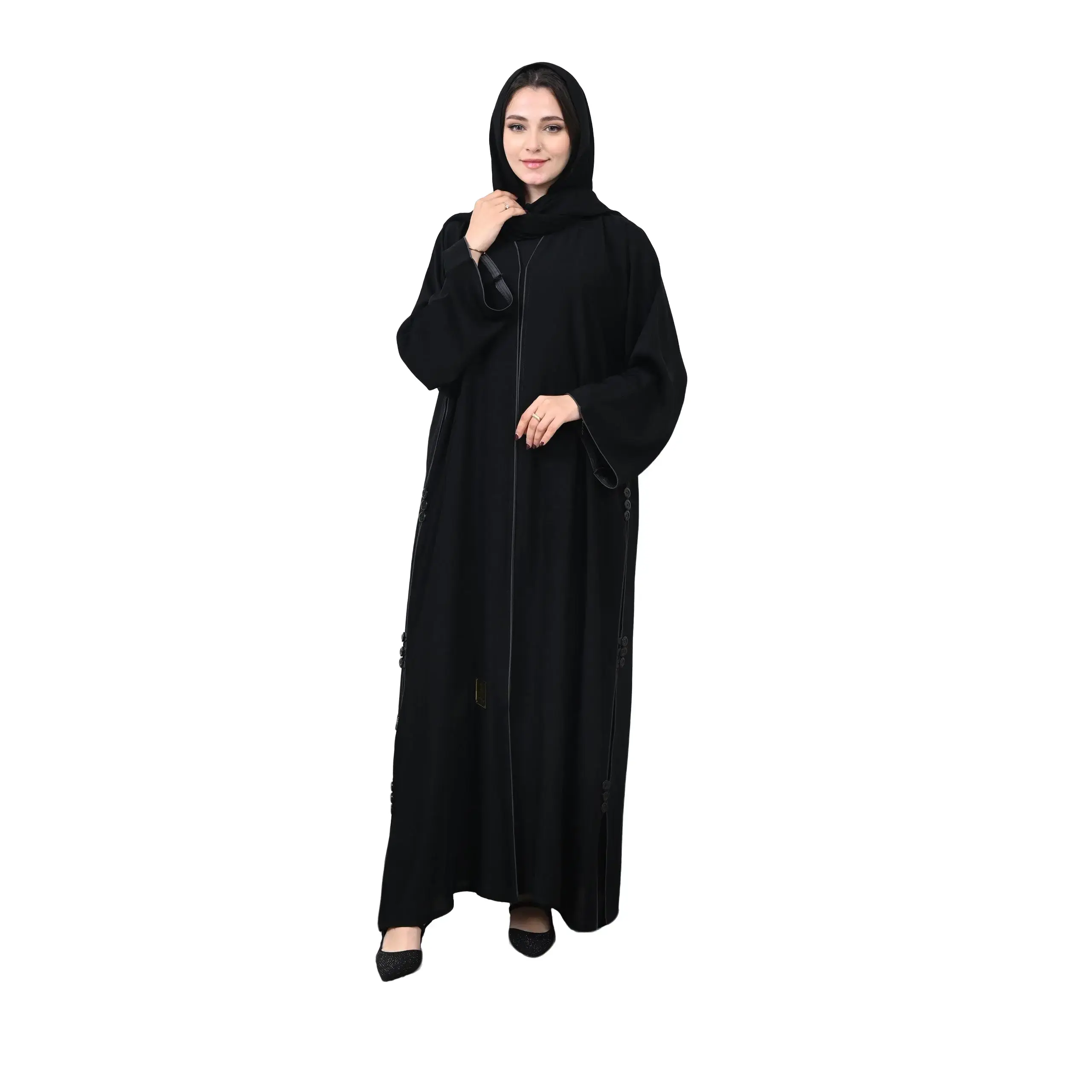 Buttoned Women's Abaya with Front Pockets.