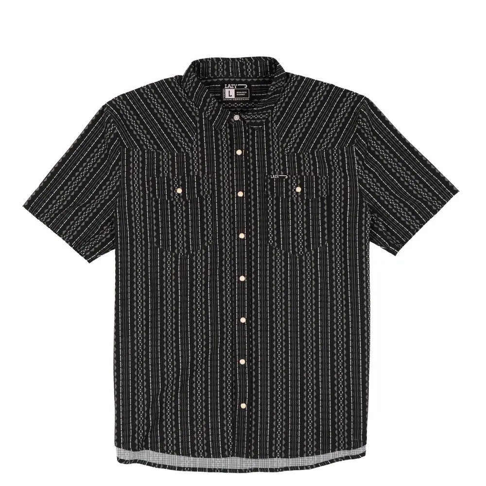 Men's Lazy J Airflow Pearl Snap Shirt - Black Mesa, Spandex, Polyester-Spandex Blend, Matte Snap Detail, Easy Fastening