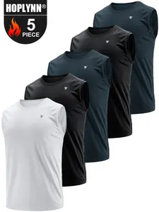 HOPLYNN 5 Pack Men's Athletic Compression Shirts Sleeveless workout tops  Tank Top Sports Base Layer Running Basketball gym outfits   gym fits