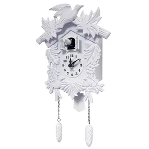 WALPLUS Chiming Classic White Vintage Cuckoo Wall Clock Hanging Bird Clock Home Decor Christmas Clock Gift Cuckoo Clock Adjustable Pendulum Decoration